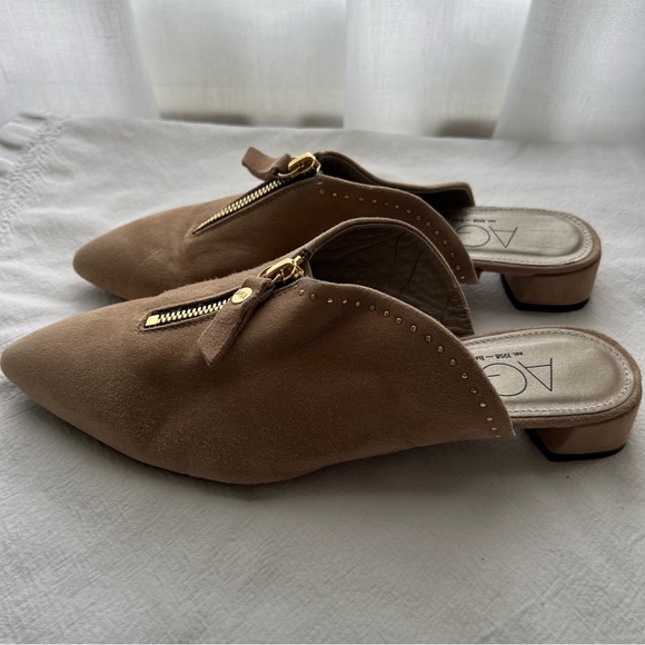 New AGL Microstudded Top Zip Suede Mule in Tan - Picture 4 of 12